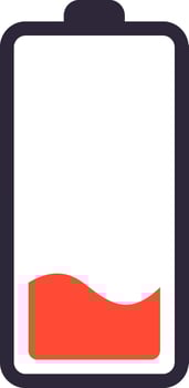 Battery icon displaying a critically low charge level, signaling an urgent need for charging to ensure continued functionality of mobile devices like phones, tablets, and laptops vector