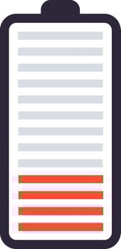 Battery icon displaying low charge status with vibrant red lines, signaling the urgent need for charging to prevent potential power failure and ensure device functionality vector