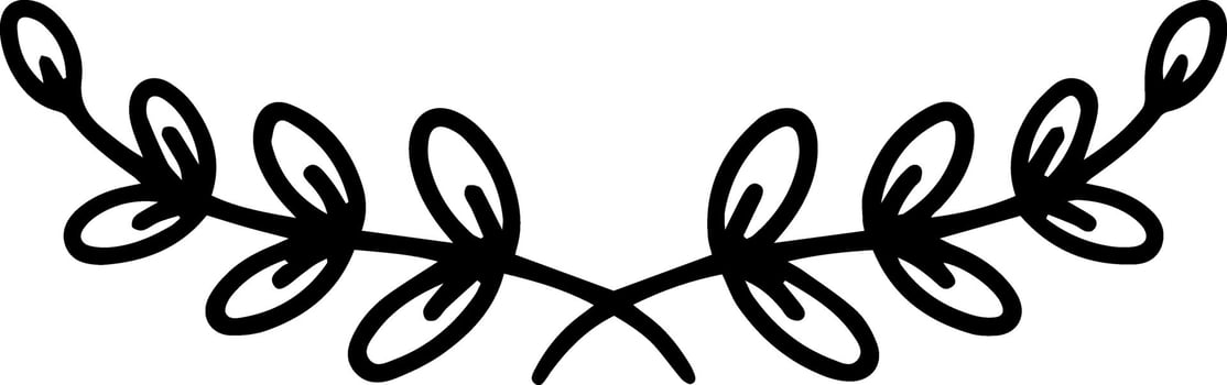 Simple black and white floral branch divider with leaves and buds, forming a symmetrical and elegant design, suitable for various decorative purposes vector