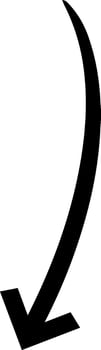 Simple black curved arrow pointing down on a white background, perfect for indicating a downward direction or highlighting important information vector