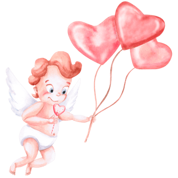 Flying angel with lollipop and balloons in hands. Isolated watercolor illustration for Valentine's Day design, children's parties, birthdays, posters, fabric printing png