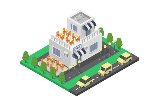 Illustrated isometric cafe building vector
