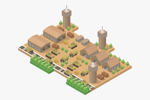 Military Barracks Isometric Illustrated vector