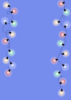 Beautiful curvy strings of shining garland lights on vertical background. New year, christmas, birthday or wedding template with empty space for text. vector