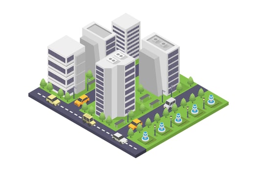 Isometric city with skyscrapers vector