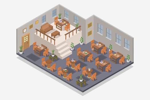 Coffee house interior isometric illustrated vector