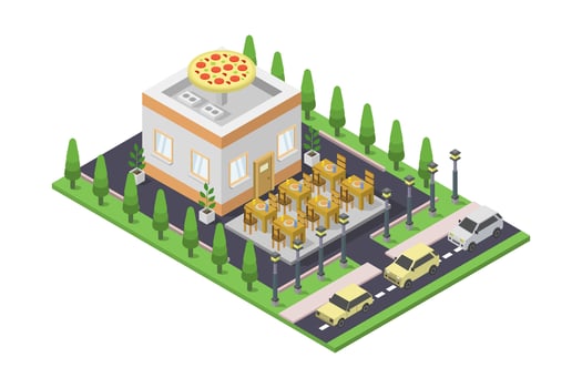 Illustrated Isometric Pizzeria Building vector