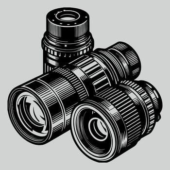 Detailed camera lenses for camera vector