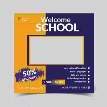 Kids school admission social media post and back to school web banner higher education square flyer study abroad poster template vector
