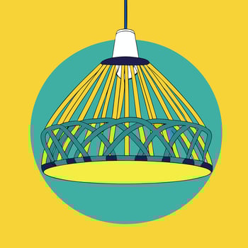 A yellow and blue light fixture with a basket hanging from it vector
