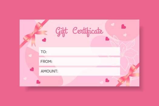 Gift certificate template with hearts and bows. vector