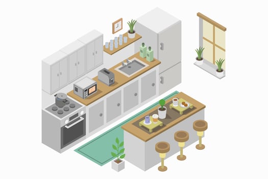 Kitchen room isometric illustrated with plant vector