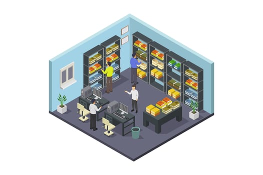 Modern book library isometric on white background vector