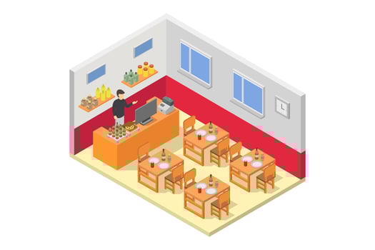 Isometric restaurant room on white background vector