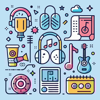 music and audio icons set vector