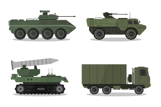 Military vehicles illustrated on white background vector