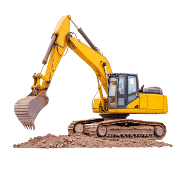 Excavator digging soil on construction site, showcasing its powerful arm and bucket. This heavy machinery is essential for earthmoving tasks and construction projects png
