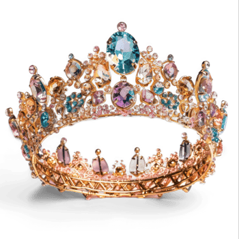 princess golden crown with colorful jem stones isolated on transparent background png