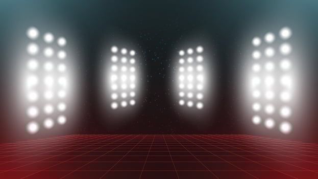 Abstract technology red blue background stadium stage hall with scenic lights of round futuristic technology vector