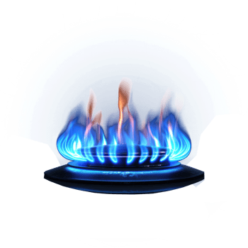 gas flame realistic style, blue color palette, isolated on black background png