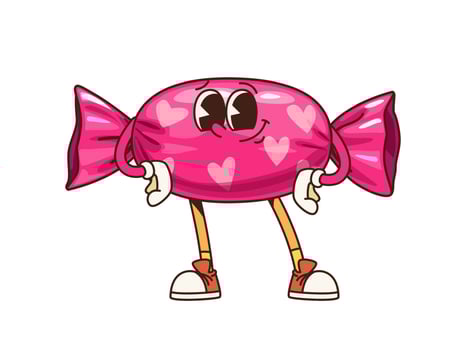 Retro groovy candy sweet character with hearts vector