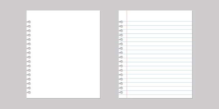 Realistic illustration of a paper from a workbook with shadow illustration. vector