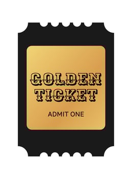 Vertical golden ticket template design. Cinema, theater, casino, concert, film, party, festival gold ticket. Metal gradient coupon. illustration on white backdrop vector