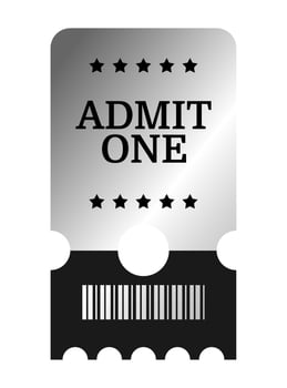 Vertical silver admit one ticket template design. Cinema, theater, casino, concert, opera, ballet, performance aluminium coupon. Metal gradient coupon. illustration on white background vector