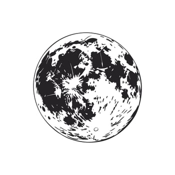 A black and white drawing of a full moon vector