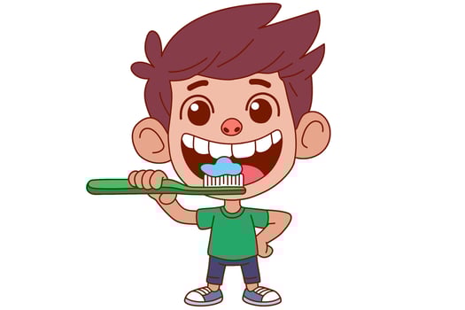Child with toothbrush, clipart cartoon. vector