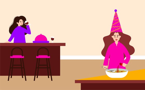 Flat Illustration of Woman Preparing Dinner on Christmas Night vector