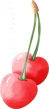 Watercolor Cherries with Green Stems vector