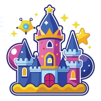 a cartoon castle with stars and balloons vector