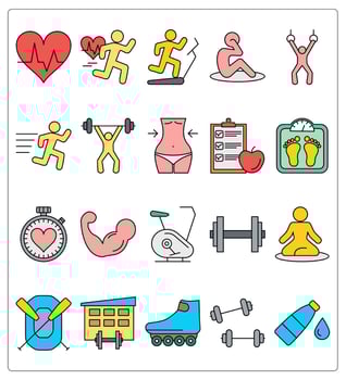 A set of 20 health icons as heart beat, running, treadmill vector