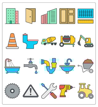 A set of 20 construction icons as building, open door, apartment vector