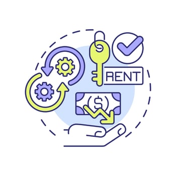 Lower initial costs multi color concept icon. Renting equipment. Contract manufacturing benefit. Round shape line illustration. Abstract idea. Graphic design. Easy to use in article vector