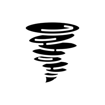 Tornado black glyph icon. Weather forecast. Swirling wind funnel. Destructive force of nature. Severe weather. Silhouette symbol on white space. Solid pictogram. Isolatedillustration vector