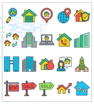 A set of 20 home insurance icons as home search, real estate, home location vector