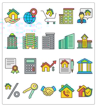 A set of 20 home insurance icons as real estate, global location, home shopping vector