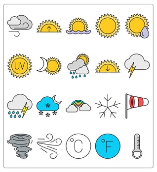 A set of 20 weather icons as wind, sunrise, sunset vector