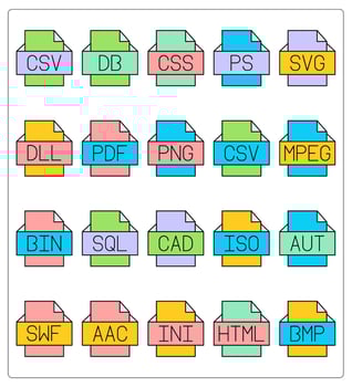 A set of 20 files icons as csv file, db file, css file vector