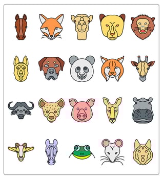 A set of 20 animals icons as horse, fox, camel vector