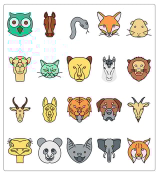 A set of 20 animals icons as owl, horse, snake vector