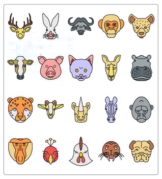 A set of 20 animals icons as reindeer, rabbit, buffalo vector