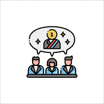 A group of people sitting at a table with a speech bubble above them vector