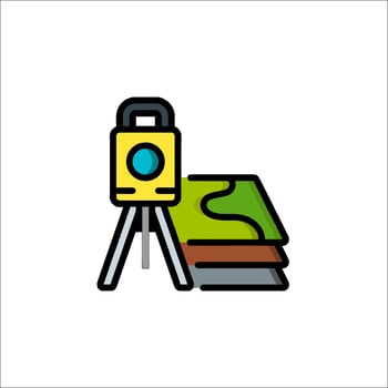 A map and a camera on a tripod vector