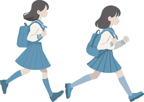 Two High School Female Students Running. vector
