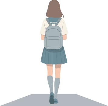 High School Female Student Walking to School. vector