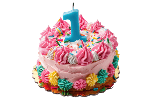 small cake one year birthday on transparent background png
