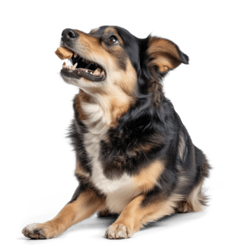 dog full body chewing eating snack treat on transparent background png